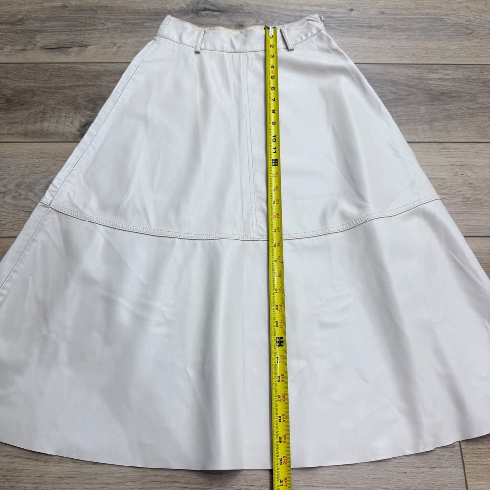 Zara Faux Leather Cream A-Line Midi Skirt High Waisted Side Zip XS - Picture 10 of 10